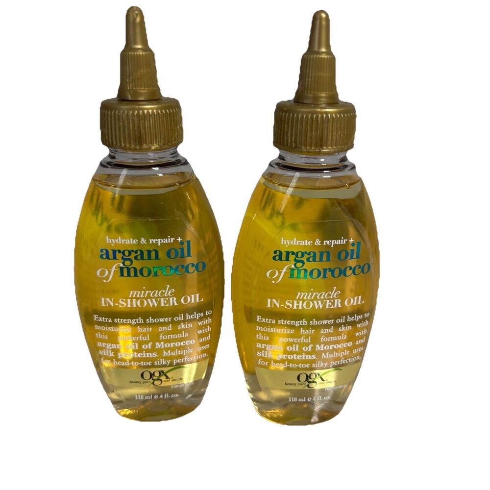Lot Of 2 NEW OGX Argan Oil Of Morocco Miracle IN-SHOWER Oil Hydrate Repair 4 Oz